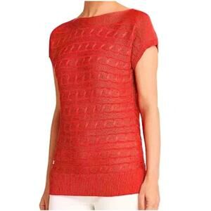 Lauren Ralph Lauren Cable Knit Sweater Women's XL Orange Red Short Sleeve Tunic